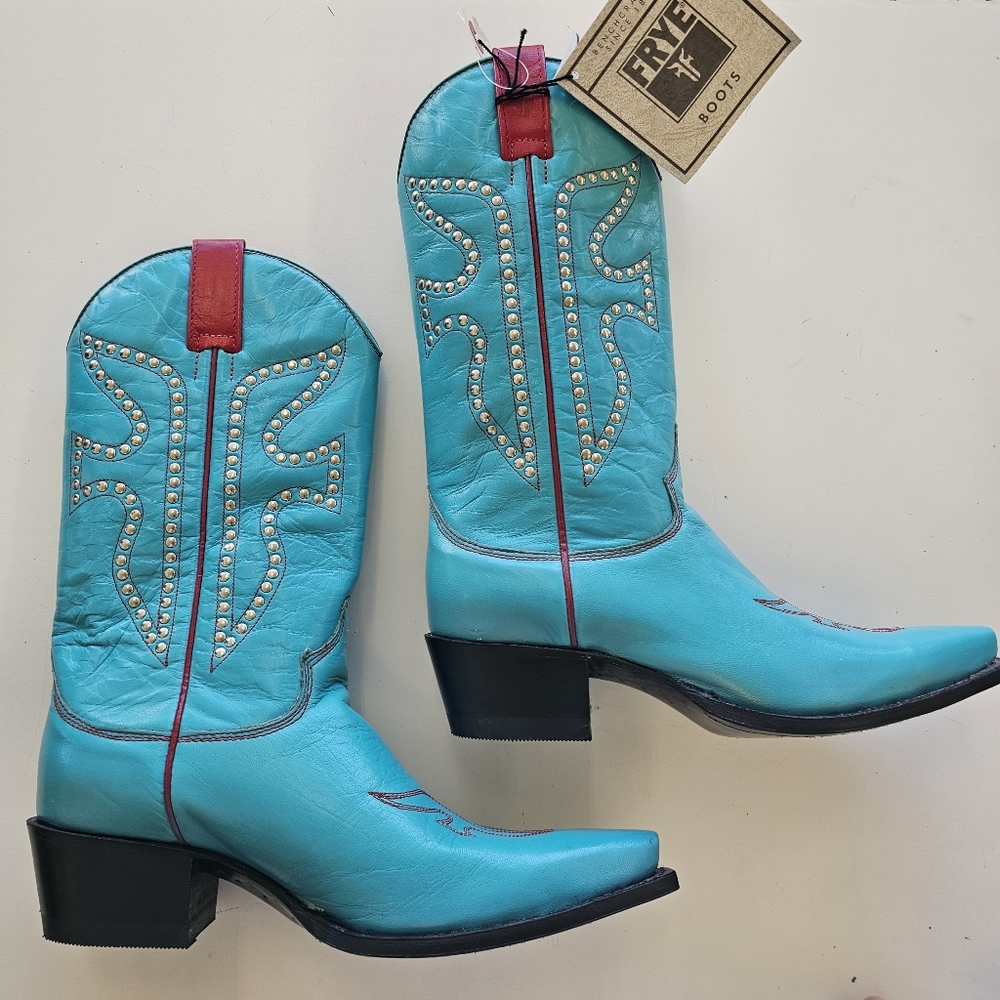 Frye studded turquoise cowgirl boots